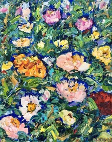 Painting titled "Colorful Flowers Oi…" by Vilma Gataveckiene, Original Artwork, Oil