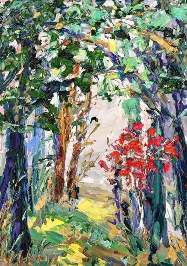 Pintura intitulada "Forest Trees Impast…" por Vilma Gataveckiene, Obras de arte originais, Óleo Montado em Cartão