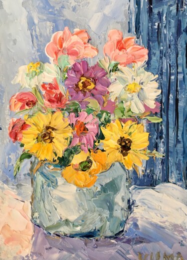 Peinture intitulée "Flowers Bouquet Imp…" par Vilma Gataveckiene, Œuvre d'art originale, Huile
