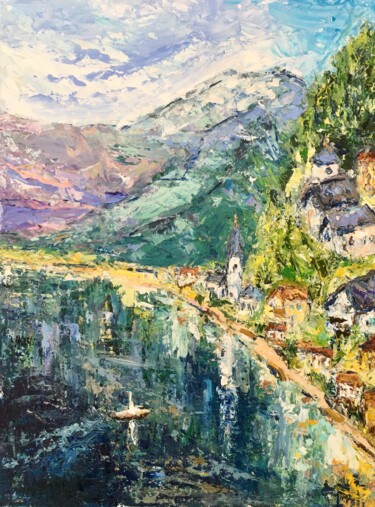 Painting titled "Hallstatt Austria I…" by Vilma Gataveckiene, Original Artwork, Oil