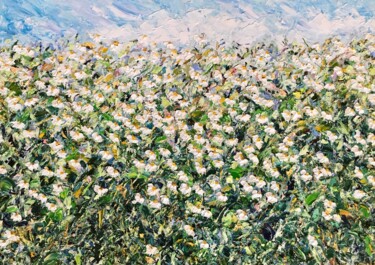 Painting titled "Daisies Flowers Fie…" by Vilma Gataveckiene, Original Artwork, Oil