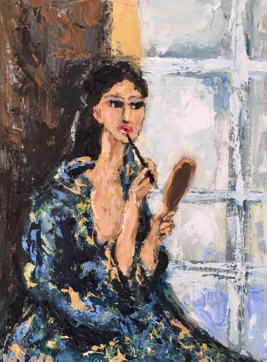 Painting titled "Woman With Mirror I…" by Vilma Gataveckiene, Original Artwork, Oil