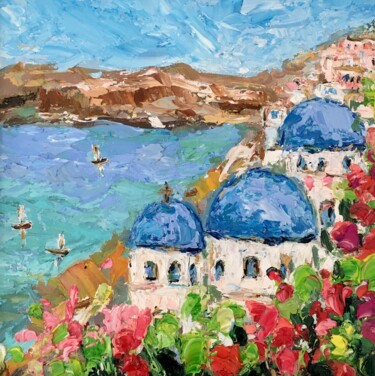 Painting titled "Santorini Greece Im…" by Vilma Gataveckiene, Original Artwork, Oil