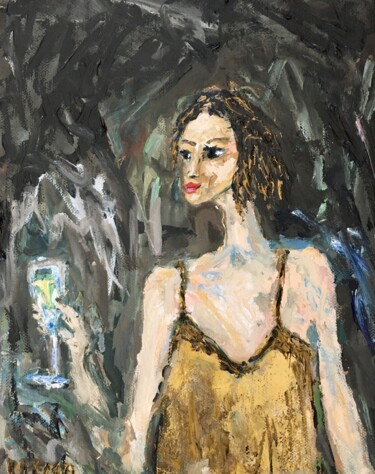 Painting titled "Girl With Glass Sek…" by Vilma Gataveckiene, Original Artwork, Oil