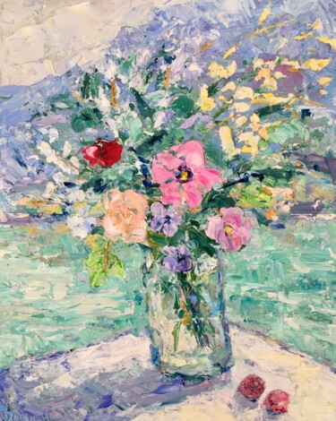 Painting titled "Flowers Bouquet Oil…" by Vilma Gataveckiene, Original Artwork, Oil