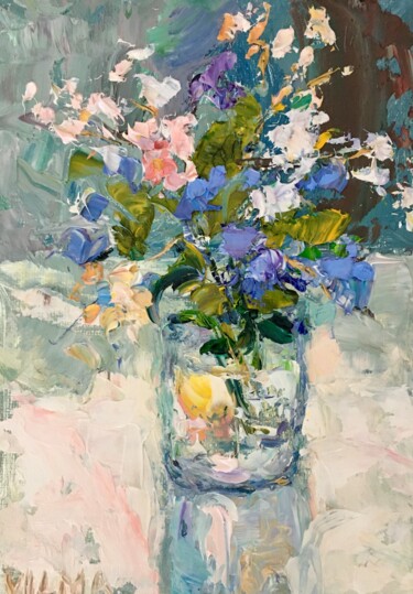 Peinture intitulée "Flowers Bouquet Oil…" par Vilma Gataveckiene, Œuvre d'art originale, Huile