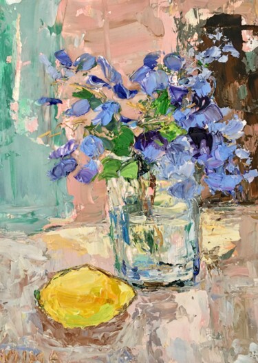 Картина под названием "Lilacs Flowers Bouq…" - Vilma Gataveckiene, Подлинное произведение искусства, Масло