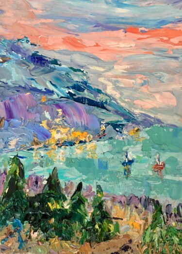 Peinture intitulée "Lake Garda Landscap…" par Vilma Gataveckiene, Œuvre d'art originale, Huile