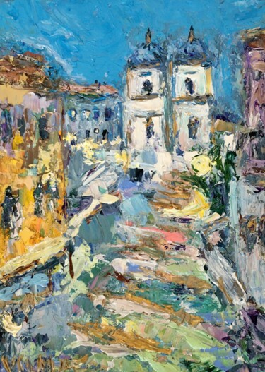 Peinture intitulée "Spanish Steps In Ro…" par Vilma Gataveckiene, Œuvre d'art originale, Huile