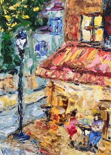 Painting titled "Cafe In Paris Impas…" by Vilma Gataveckiene, Original Artwork, Oil