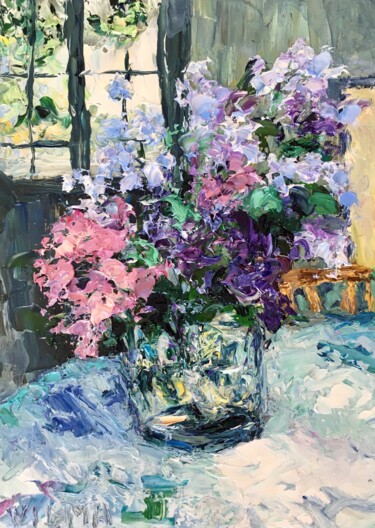 Malerei mit dem Titel "Lilacs Bouquet Impa…" von Vilma Gataveckiene, Original-Kunstwerk, Öl
