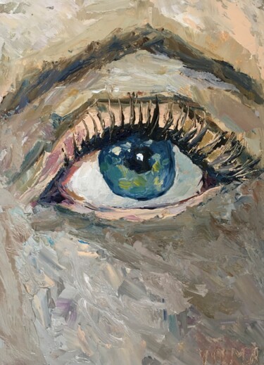 Painting titled "Blue Eye Impasto Oi…" by Vilma Gataveckiene, Original Artwork, Oil
