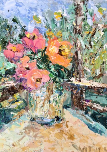 Schilderij getiteld "Summer Flowers Bouq…" door Vilma Gataveckiene, Origineel Kunstwerk, Olie