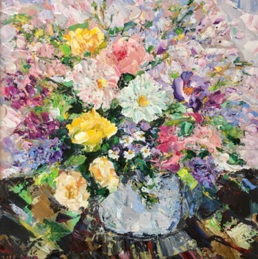 Painting titled "Summer Flowers Bouq…" by Vilma Gataveckiene, Original Artwork, Oil