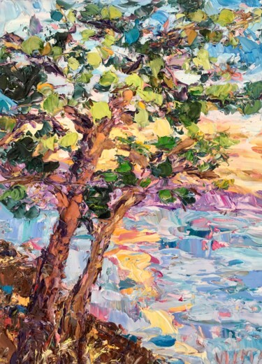 Painting titled "Coastal Tree Nature…" by Vilma Gataveckiene, Original Artwork, Oil