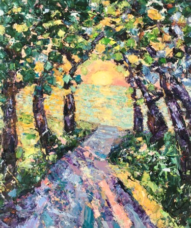 Peinture intitulée "Trees Path Impasto…" par Vilma Gataveckiene, Œuvre d'art originale, Huile