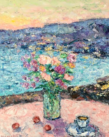 Painting titled "Pink Flowers Bouque…" by Vilma Gataveckiene, Original Artwork, Oil