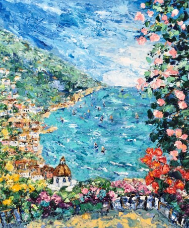Картина под названием "Positano Landscape…" - Vilma Gataveckiene, Подлинное произведение искусства, Масло