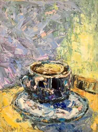 Peinture intitulée "Coffee Cup Impasto…" par Vilma Gataveckiene, Œuvre d'art originale, Huile