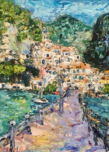 Painting titled "Amalfi Landscape Im…" by Vilma Gataveckiene, Original Artwork, Oil