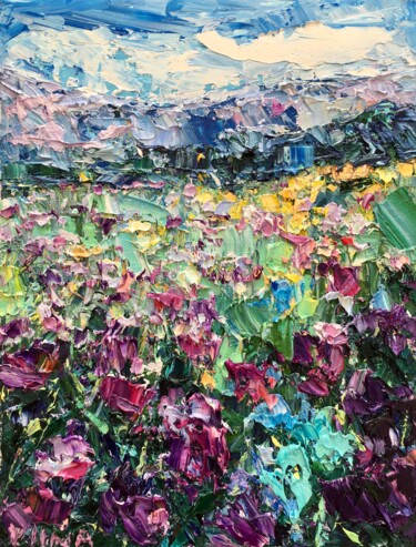Painting titled "Lavender Field Impa…" by Vilma Gataveckiene, Original Artwork, Oil