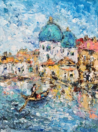 Painting titled "Venice Gondola Impa…" by Vilma Gataveckiene, Original Artwork, Oil