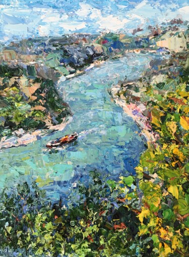 Painting titled "Moselle River Impas…" by Vilma Gataveckiene, Original Artwork, Oil Mounted on Cardboard