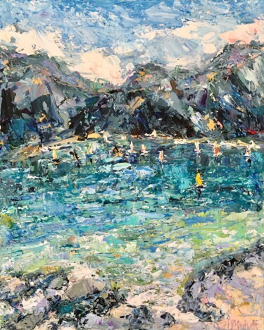 Painting titled "Lake Garda Impasto…" by Vilma Gataveckiene, Original Artwork, Oil