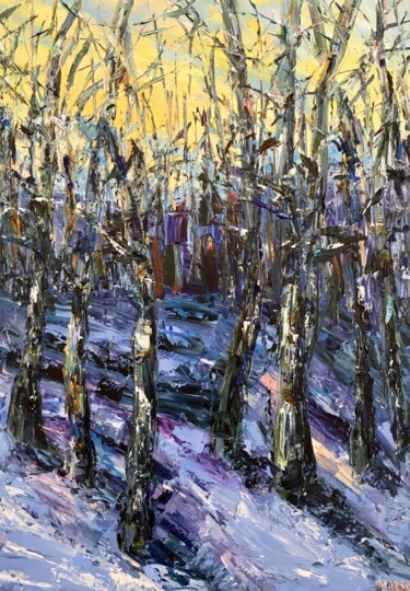 Painting titled "Forest Trees Impast…" by Vilma Gataveckiene, Original Artwork, Oil