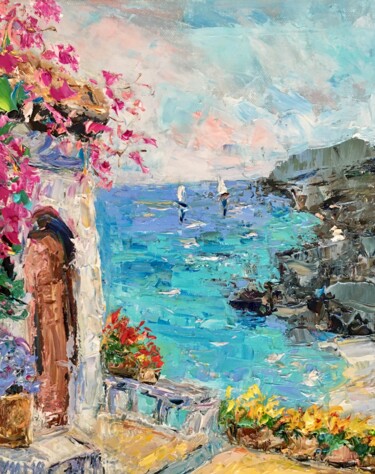 Painting titled "Terrace In Sorrento…" by Vilma Gataveckiene, Original Artwork, Oil