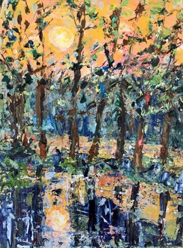 Painting titled "Sunset Landscape Im…" by Vilma Gataveckiene, Original Artwork, Oil