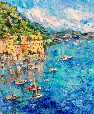 Painting titled "Portofino Landscape…" by Vilma Gataveckiene, Original Artwork, Oil