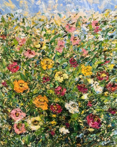 Pintura titulada "Strawflowers Garden…" por Vilma Gataveckiene, Obra de arte original, Oleo