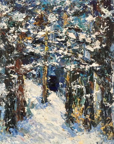 Pintura intitulada "Winter Forest Trees…" por Vilma Gataveckiene, Obras de arte originais, Óleo