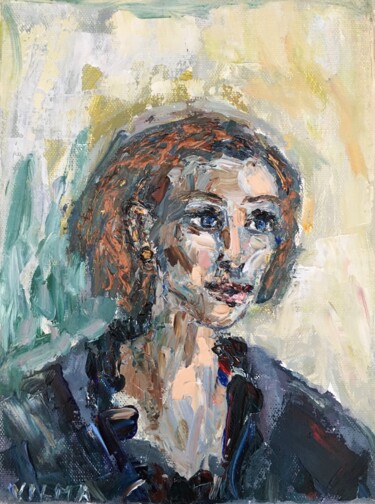 Painting titled "French Girl Portrai…" by Vilma Gataveckiene, Original Artwork, Oil