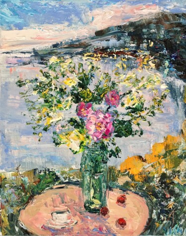 Painting titled "Flowers In The Vase…" by Vilma Gataveckiene, Original Artwork, Oil