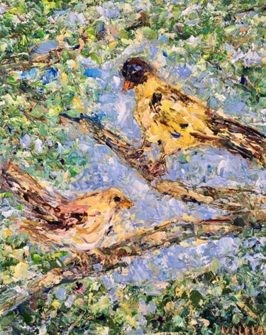 Картина под названием "Colorful Birds Impa…" - Vilma Gataveckiene, Подлинное произведение искусства, Масло