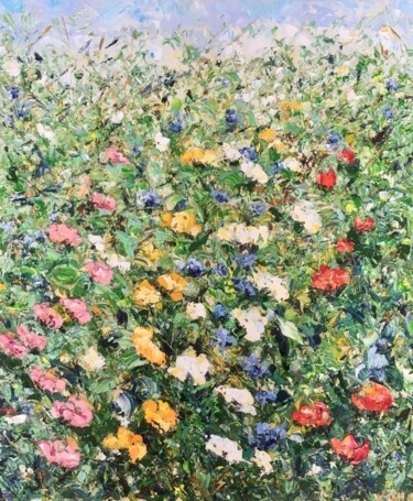 Peinture intitulée "Colorful Flowers Im…" par Vilma Gataveckiene, Œuvre d'art originale, Huile