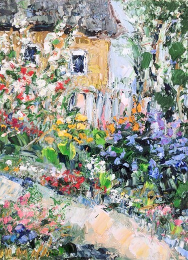 Картина под названием "Summer Garden Impas…" - Vilma Gataveckiene, Подлинное произведение искусства, Масло