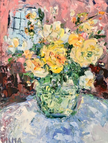 Malerei mit dem Titel "Roses Bouquet Impas…" von Vilma Gataveckiene, Original-Kunstwerk, Öl