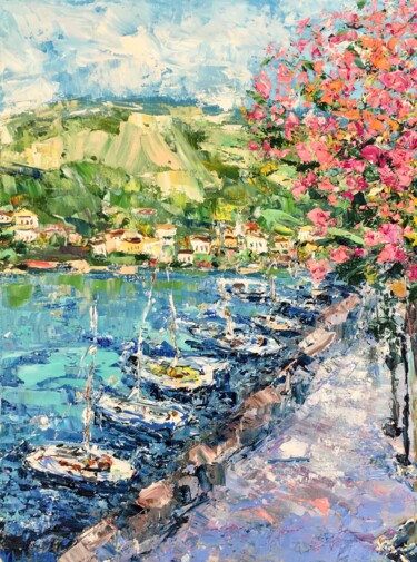 Painting titled "Lake Garda Landscap…" by Vilma Gataveckiene, Original Artwork, Oil