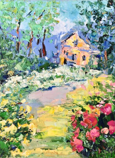 Pintura titulada "Summer In Garden Oi…" por Vilma Gataveckiene, Obra de arte original, Oleo
