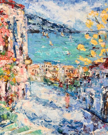 Painting titled "Amalfi Coast Impast…" by Vilma Gataveckiene, Original Artwork, Oil