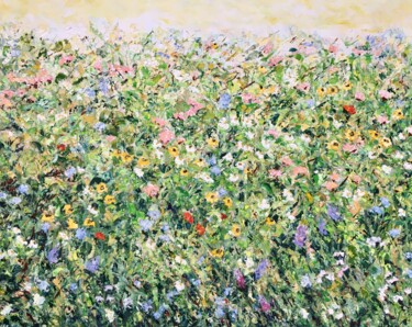 Painting titled "Large Flowers Meado…" by Vilma Gataveckiene, Original Artwork, Oil