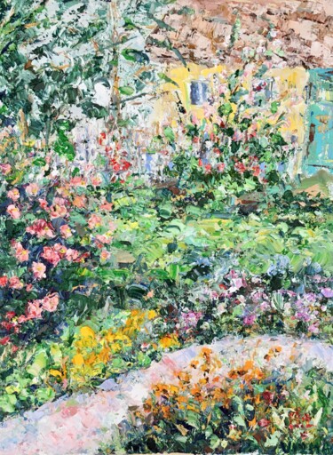 Painting titled "Summer Garden Impas…" by Vilma Gataveckiene, Original Artwork, Oil