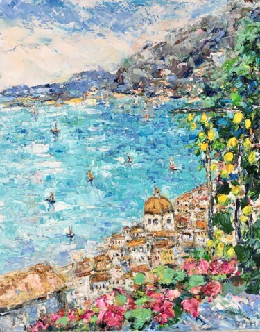 Ζωγραφική με τίτλο "Positano Seascape O…" από Vilma Gataveckiene, Αυθεντικά έργα τέχνης, Λάδι