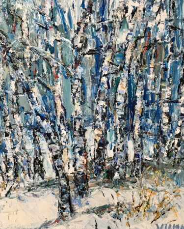 Painting titled "Birch Trees Impasto…" by Vilma Gataveckiene, Original Artwork, Oil