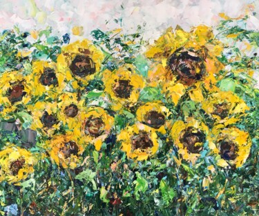 Картина под названием "Sunflowers Field Im…" - Vilma Gataveckiene, Подлинное произведение искусства, Масло