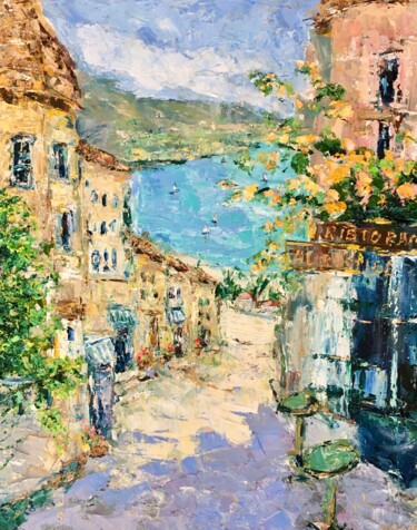 Painting titled "Italian Village Str…" by Vilma Gataveckiene, Original Artwork, Oil