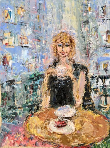 Painting titled "Girl in a Cafe Impa…" by Vilma Gataveckiene, Original Artwork, Oil